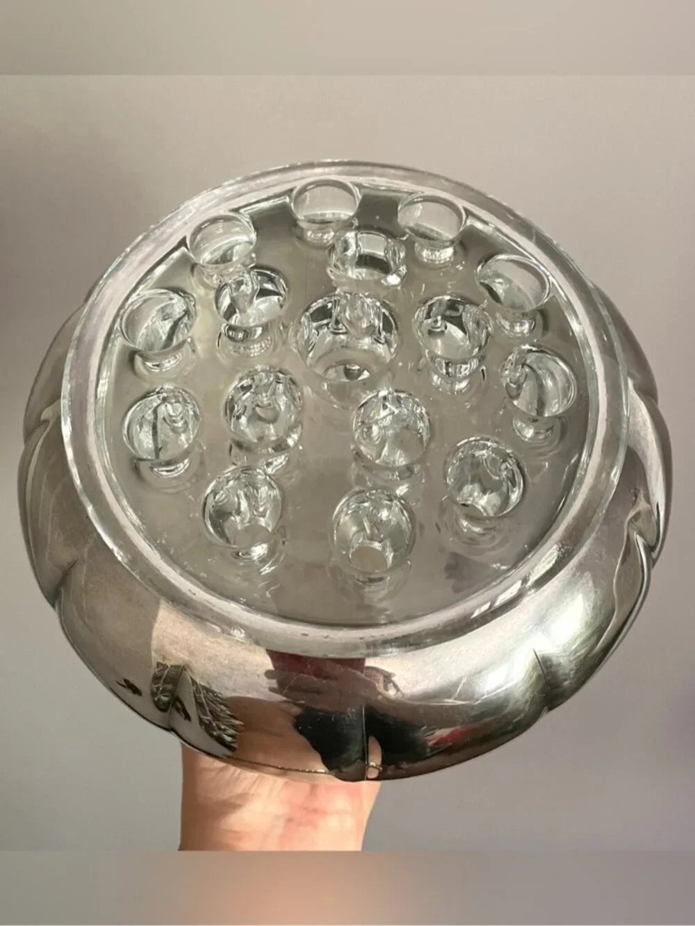 Vintage Silver Plated Rose Bowl w/ Glass Flower Frog - 7” diameter 🇨🇦 - Picture 8 of 9